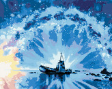 Malování podle čísel - OPUŠTĚNÁ LOĎ A MLÉČNÁ DRÁHA - 40x50 cm, bez rámu a bez vypnutí plátna