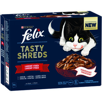 Kap.FELIX TASTY SHREDS Multipack hovezi,kure,kachna,kruta ve stave 12x80g