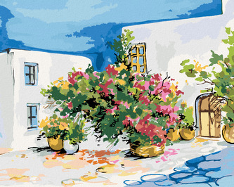 Malování podle čísel - KYTICE KVĚTIN NA PARAPETU - 40x50 cm, bez rámu a bez vypnutí plátna