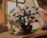 Malování podle čísel - BOHATÉ KVĚTINY VE VÁZE NA STOLE - 80x100 cm, vypnuté plátno na rám