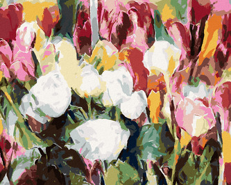 Malování podle čísel - PLNO RŮŽÍ A TULIPÁNŮ - 40x50 cm, vypnuté plátno na rám
