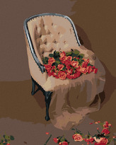 Malování podle čísel - RŮŽE NA SAMETOVÉM KŘESLE - 40x50 cm, bez rámu a bez vypnutí plátna