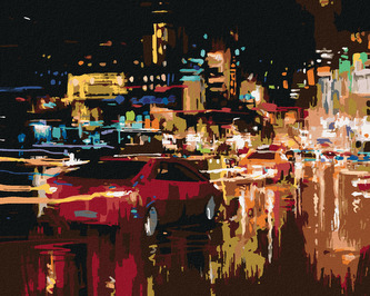 Malování podle čísel - OSVĚTLENÉ NOČNÍ MĚSTO - 80x100 cm, bez rámu a bez vypnutí plátna