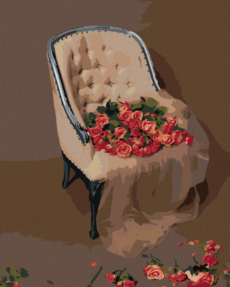 Malování podle čísel - RŮŽE NA SAMETOVÉM KŘESLE - 40x50 cm, vypnuté plátno na rám