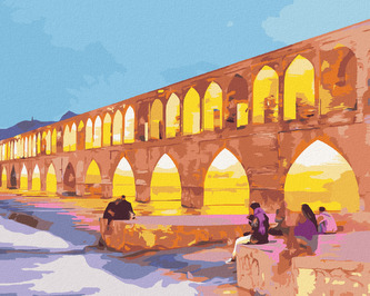 Malování podle čísel - OSVĚTLENÝ ALLAHVERDI KHAN MOST V ÍRÁNU - 40x50 cm, bez rámu a bez vypnutí plátna