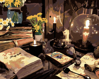 Malování podle čísel - KOUZELNÁ KNIHA A SVÍČKY - 40x50 cm, bez rámu a bez vypnutí plátna