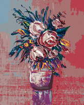 Malování podle čísel - KYTICE RŮŽÍ NA ČERVENÉM POZADÍ - 40x50 cm, bez rámu a bez vypnutí plátna