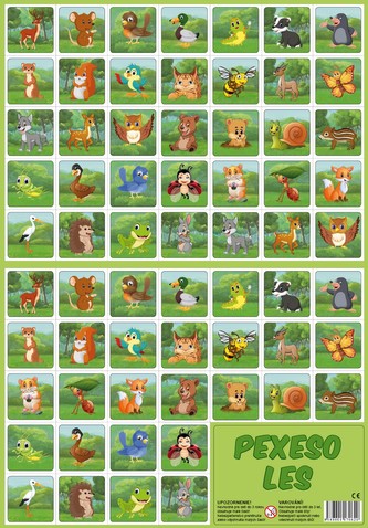 Pexeso Les papírové kreslené společenská hra 32 obrázkových dvojic 24,5x34,5cm