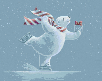 Malování podle čísel - MEDVÍDEK NA BRUSLÍCH S DÁREČKEM (SUE ELLEN BROWN) - 40x50 cm, bez rámu a bez vypnutí plátna