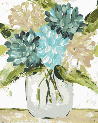 Malování podle čísel - HORTENZIE VE VÁZE (HALEY BUSH) - 40x50 cm, bez rámu a bez vypnutí plátna