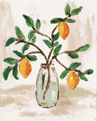 Malování podle čísel - CITRÓNY VE VÁZE 4 (HALEY BUSH) - 40x50 cm, bez rámu a bez vypnutí plátna