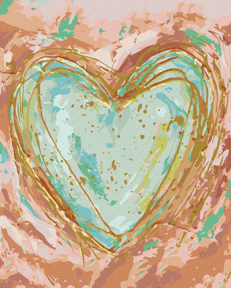 Malování podle čísel - ZELENÉ SRDCE NA RŮŽOVÉM POZADÍ (HALEY BUSH) - 40x50 cm, vypnuté plátno na rám