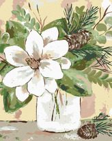 Malování podle čísel - ZIMNÍ MAGNÓLIE VE SKLENICI (HALEY BUSH) - 40x50 cm, vypnuté plátno na rám