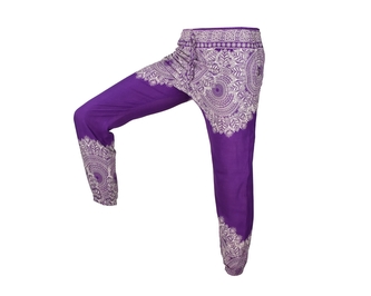 Kalhoty Joga WIN , bavlna, fialové, bílé mandaly
