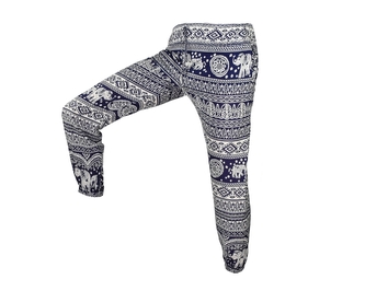 Kalhoty Joga WIN , bavlna, modré, bílé ornamenty