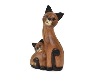 Dřevěná dekorace Kočka s kotětem 21 cm