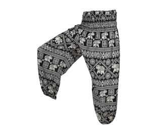 Kalhoty Joga WASTE, černé, sloni a ornamenty