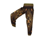 Kalhoty Joga WASTE, hnědé, zelené paví pera