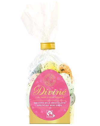 Divine velikonoční mléčná kropenatá čokoládová vajíčka v cukrové polevě 26% 155g
