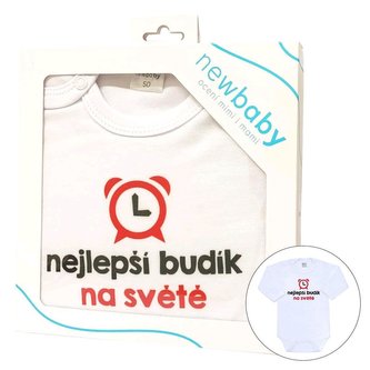 Body s potiskem New Baby nejlepší budík na světě - dárkové balení - velikost 56 (0-3m)