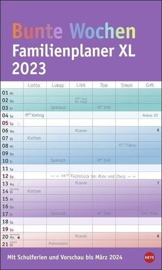Bunte Wochen Familienplaner XL 2023