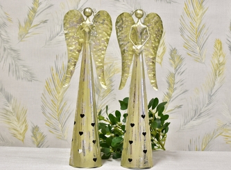 Plechový anděl Hearts svícen, champagne 53 cm