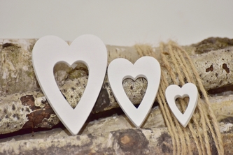 Dřevěné srdce bílé, sada 20 ks