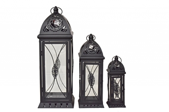 Kovová lucerna černá, sada 3 ks