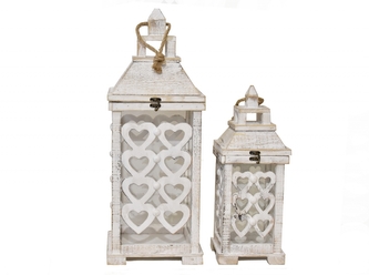 Dřevěná lucerna se srdíčkem, sada 2 ks