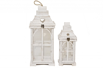 Dřevěná lucerna bílá, sada 2 ks