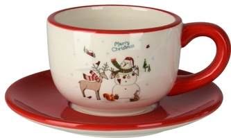 Vánoční hrnek s podtalířkem Sněhulák se sobem