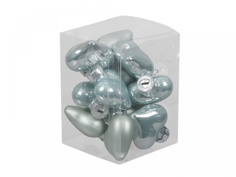 Skleněné baňky - srdíčka 4 cm, oyster grey, sada 12 ks