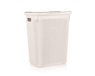 BRILANZ Koš ratanový s víkem 50 l, 43 x 34 x 55 cm, krémový