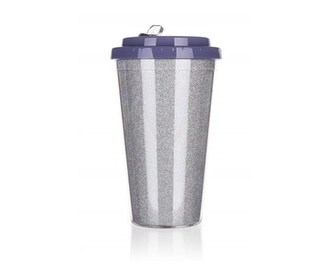 BANQUET Hrnek cestovní dvoustěnný GLITTERS 500 ml, stříbrný