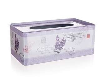 HOME DECOR Krabička na papírové kapesníky plechová  LAVENDER 24 x 13 x 9,5 cm