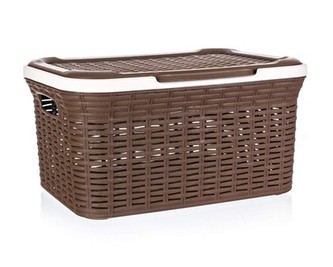 BRILANZ Koš ratanový s víkem 27 l, 46,5 x 34 x 24,5 cm, hnědý