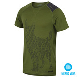Merino termoprádlo Triko krátké pánské Dog khaki - XXL