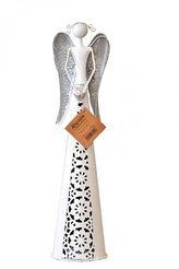 Plechový anděl Nova bílo-stříbrný 40 cm