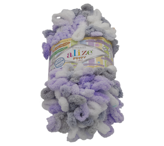 Příze PUFFY color - bílá, fialová, šedá - 100g / 9 m