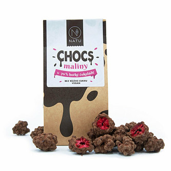 Natu Chocs Maliny v 70% hořké čokoládě 100 g