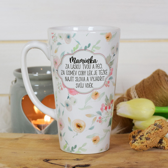 Květovaný XXL hrnek - "Za lásku tvou a péči.."