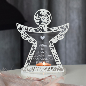 Svícen vyřezávaný anděl - Kamarádka