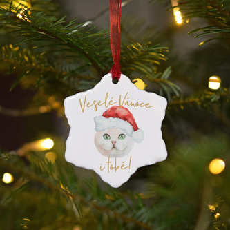 Keramická ozdoba - Kočička bílá