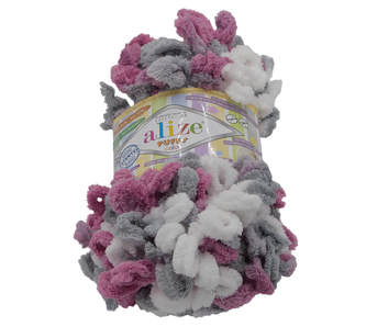 Příze PUFFY color - bílá, šedá, růžová - 100g / 9 m