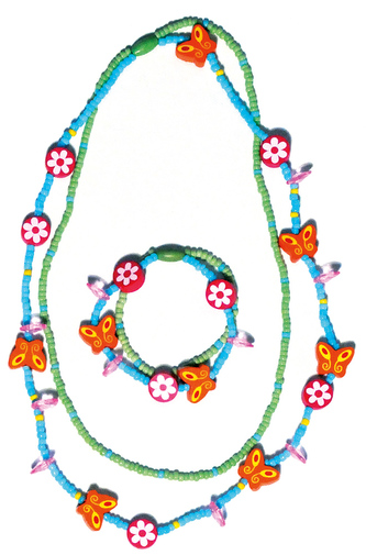 Souprava dvojitý náhrdelník a náramek - Motýlci a květiny