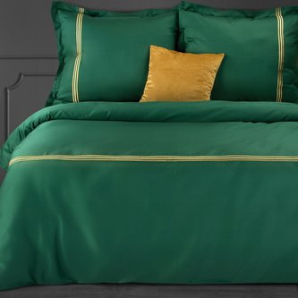 Povlečení BRODERI zelená/zlatá 100% saténová bavlna 1x 200x220 cm, 2x povlak 70x80 cm francouzské povlečení MyBestHome