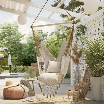 Závěsné křeslo s polštáři TYAGO béžová/béžová 100x130 cm Mybesthome