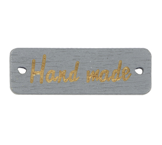 Nášivka Hand Made dřevěná - šedá - 30x10 mm