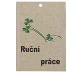Cedulka Ruční práce - béžová se zeleným lístkem - 50x70 mm