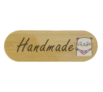 Cedulka Hand Made - béžová s kočkou - 50x20 mm